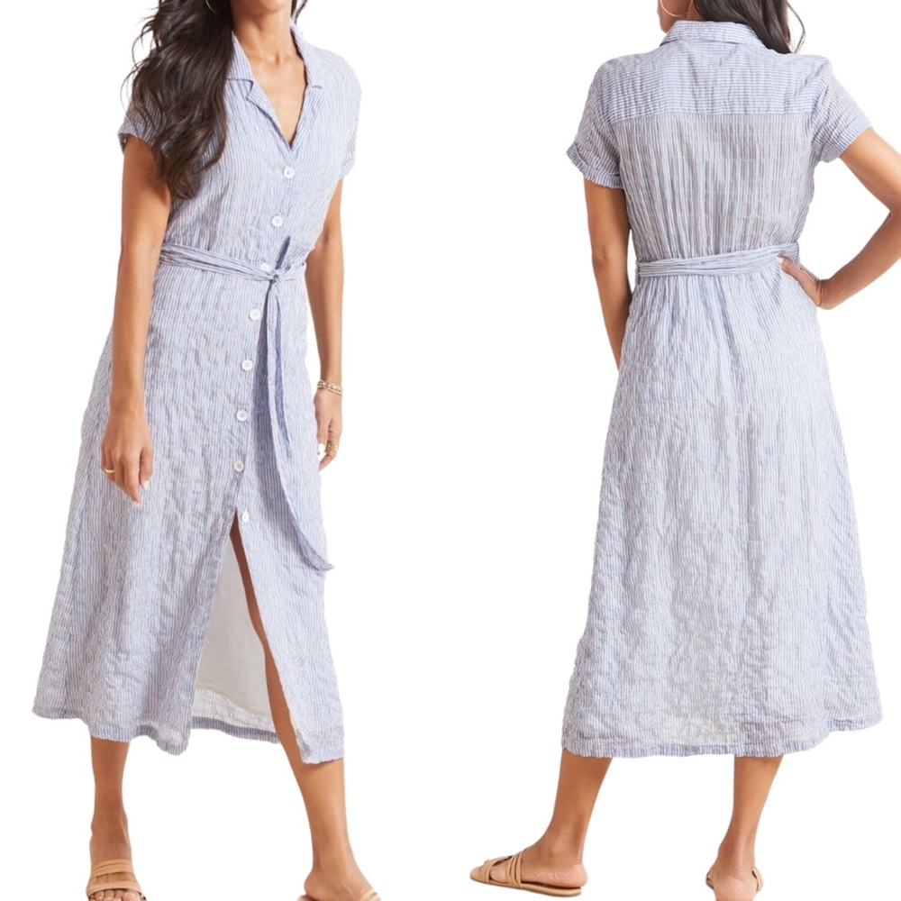 CLOTH & STONE BLUE & WHITE STRIPE BUTTON DOWN SHIRT DRESS SIZE XS